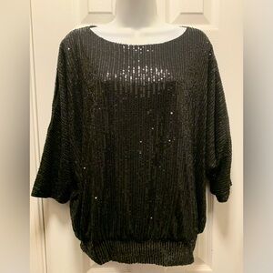 Kayamiya Sequins Short Sleeve Black Women's Blouse Top Size Medium Pullover M